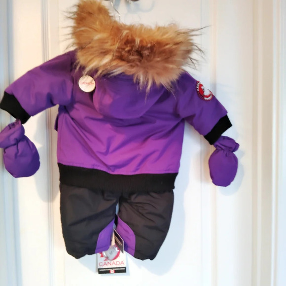 NWT INFANT 3/6 MONTHS PURPLE WITH FUR REMOVABLE HOOD SNOWSUIT CANADA WEATHERGEAR - Picture 3 of 7